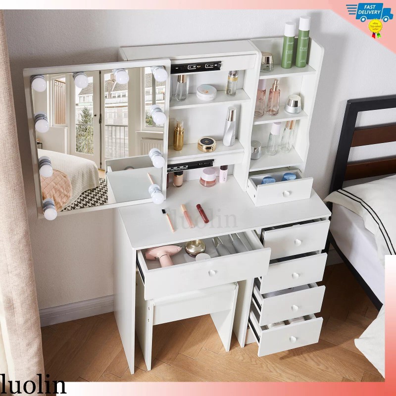 Yamissi 6 Drawers Vanity Desk Set with Sliding LED Light