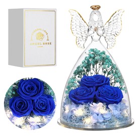 Tiaronics Mothers Day Mom Gifts for Women Preserved Flowers in Glass Angel Forever Flowers Gifts Eternal Roses Gifts for Grandma, Dark Blue