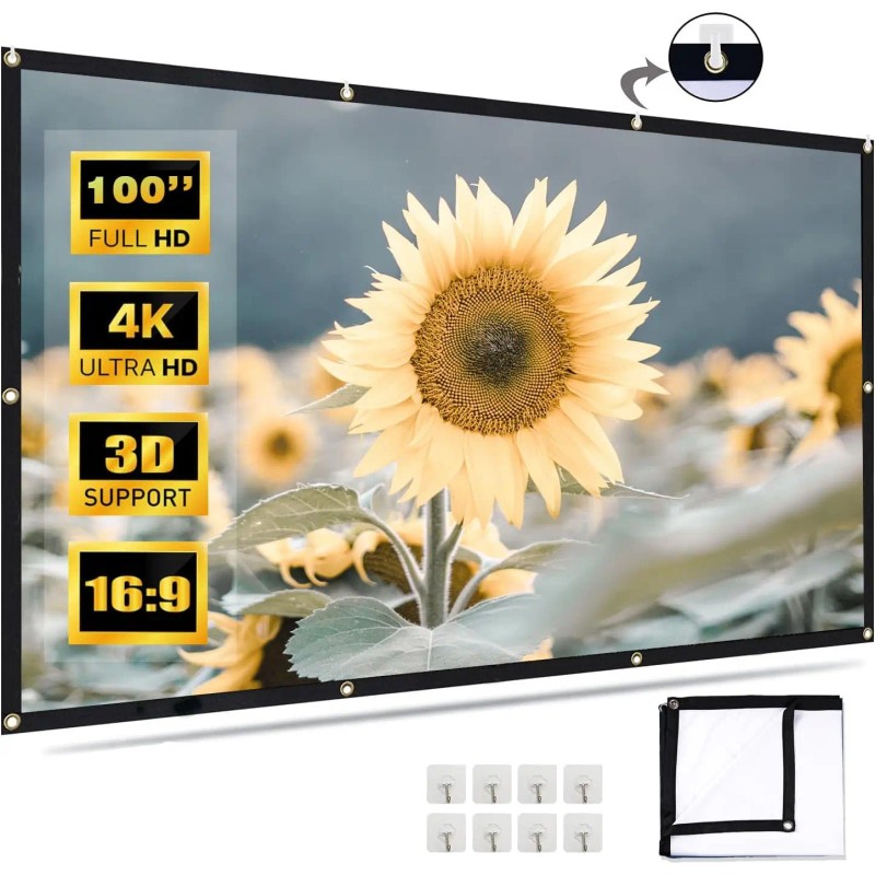72 Inch Projector Screens Portable Fast Fold High-Density White Less