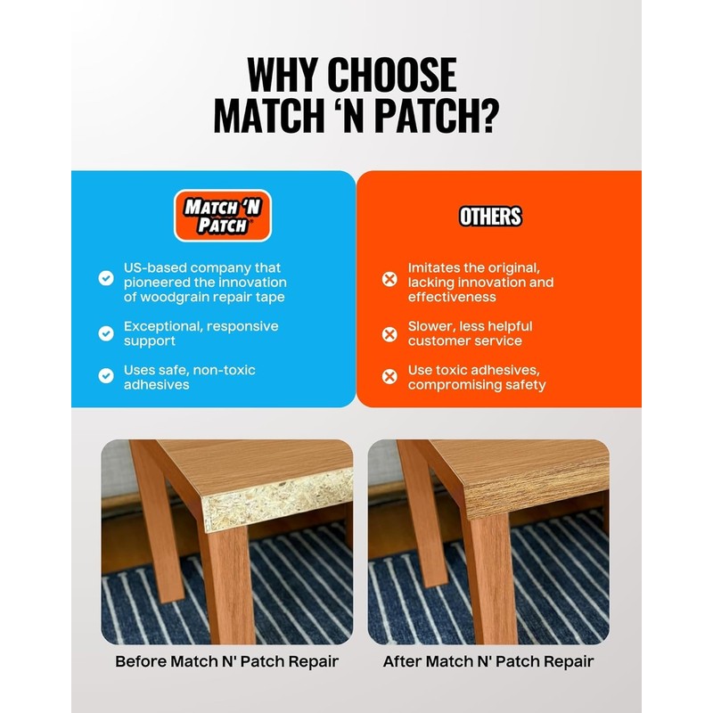 MATCH 'N PATCH Realistic Wood Grain Repair Tape - Durable