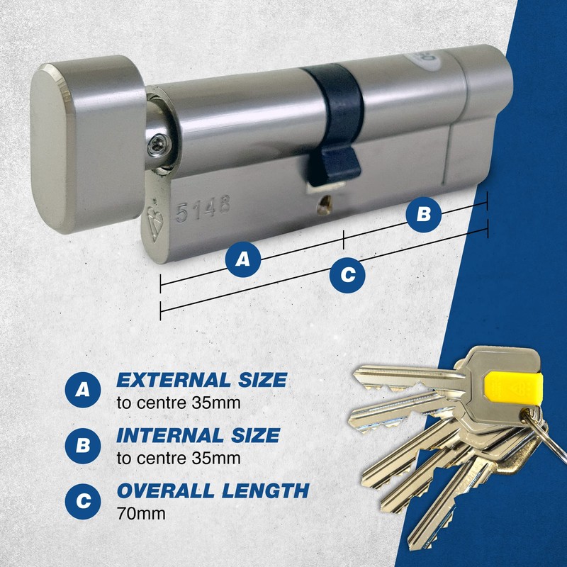 UAP Thumb Turn Euro Cylinder Lock with Anti-Snap & 3
