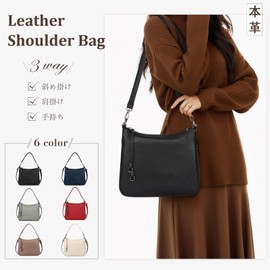 MFFOR Shoulder Bag, Genuine Leather, Women's, 2-Way Crossbody Bag, Handbag, Cross-Body Bag, Handbag, Zipper Pocket, Lightweight, Large Capacity, Soft, Simple, Casual, Handheld, Popular, Commuting to