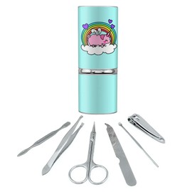 Cute Unicorn Pig with Rainbow Stainless Steel Manicure Pedicure Grooming Beauty Care Travel Kit
