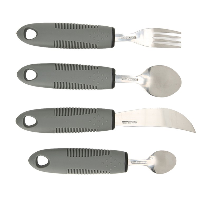 4pcs Adaptive Utensils Knife Fork Spoons Weighted Wide Handles Grey
