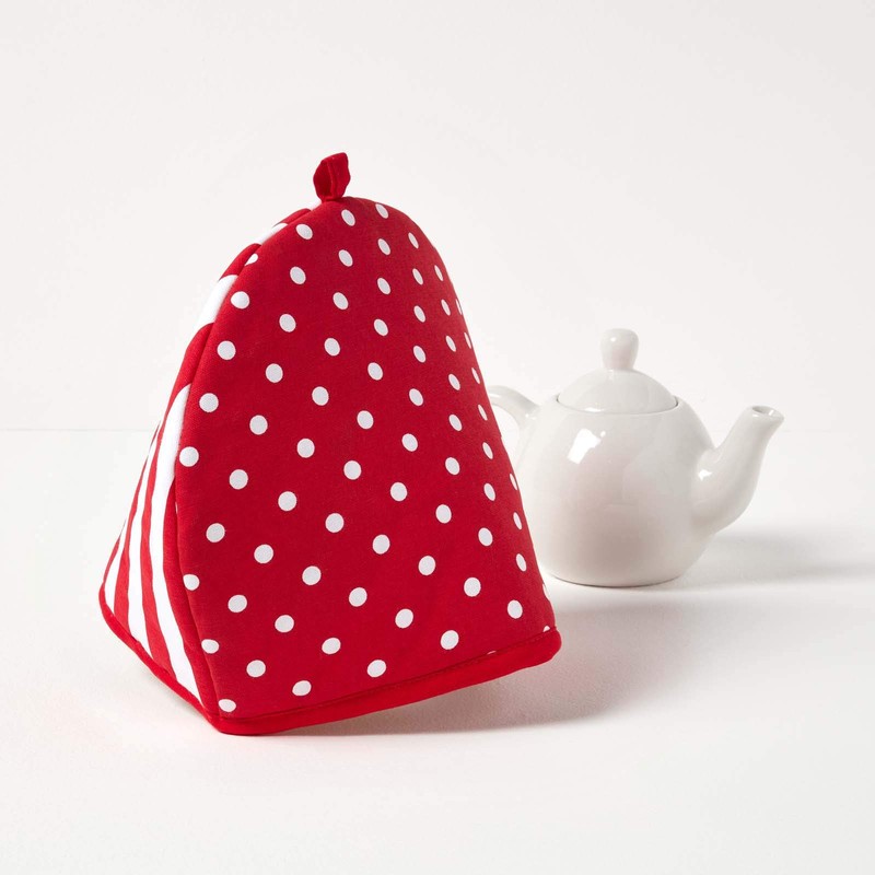 HOMESCAPES Double Design Tea Cosy Polka Dots Red Muff Teapot