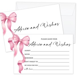 Zyoge Advice and Wishes for The Mr and Mrs, 25 Pink Bow Wedding Advice Cards for Bridal Shower Baby Shower Wedding Bride and Groom, Bridal Shower Games Advice and Well Wishes Cards -03