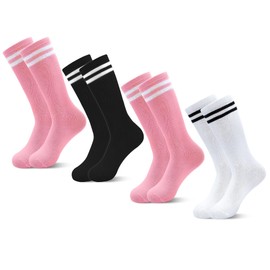 ZERULETS 4 Pairs Girls Knee High Socks Kids Soccer Athletic School Uniform Long Tube Dress Socks for Girls Boys 1-16 Years(White,Black,Pink,8-12 Years)