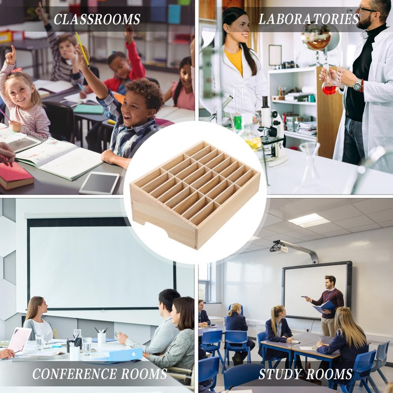 Operitacx 24-Grid Cell Phones Storage Box, Wooden Cell Phone Holder