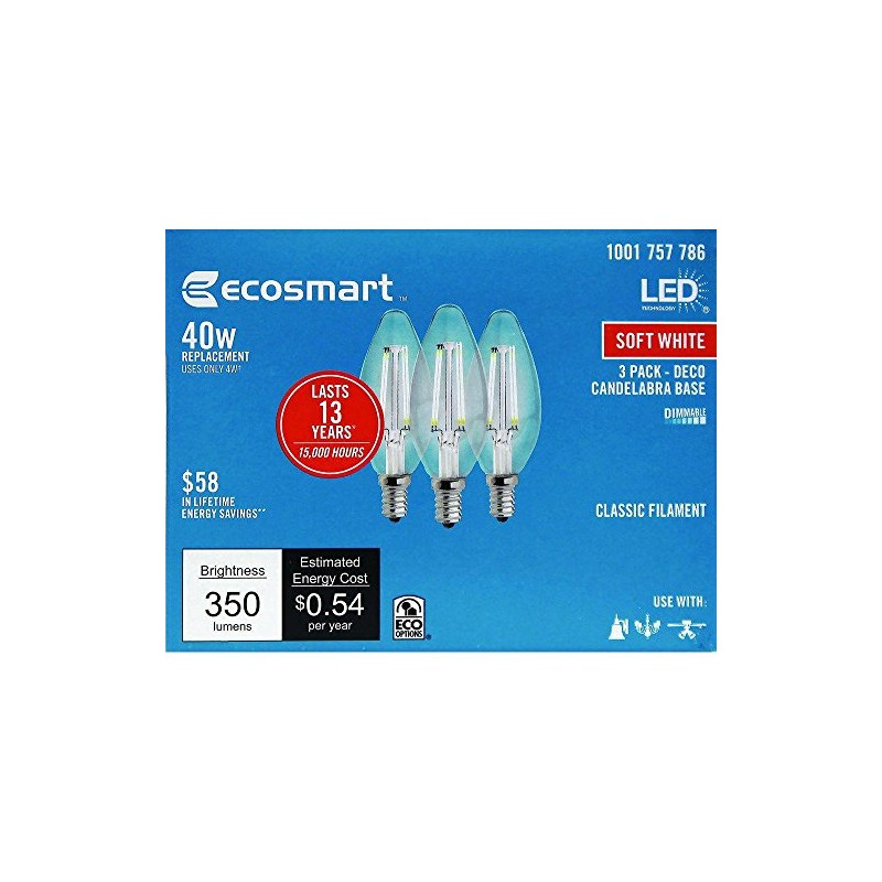 Ecosmart 40W Equivalent Soft White B11 Dimmable Filament LED Light