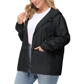 Avoogue Plus Lightweight Raincoat Sports Jacket Women Waterproof Windbreaker Packable Hooded Fall Rain Jacket Black 5XL