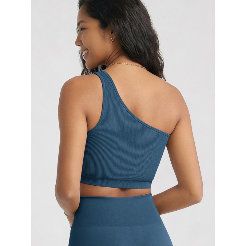 ODODOS Seamless One Shoulder Sports Bra for Women Ribbed Asymmetrical
