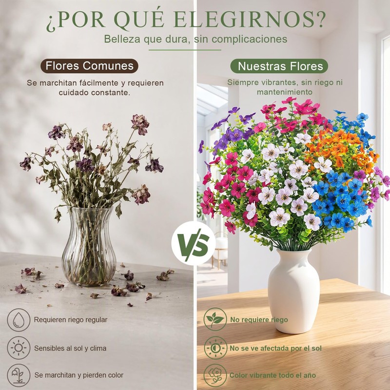 15 Flores Artificiales Decoracion, Flores Artificiales Violeta con Hojas de