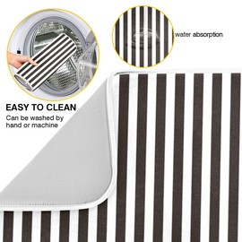 Black Striped White Dish Drying Mat for Kitchen, Absorbent Microfiber Drying Pad Dish Mat, 24" X 18"