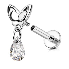 OUFER 16G Schmetterling Helix Piercing Innengewinde Knorpel Ohrpiercing Edelstahl 316L Tragus Earring Klar Tränenförmige Gestalt CZ Lip Stud für Frauen 6 mm