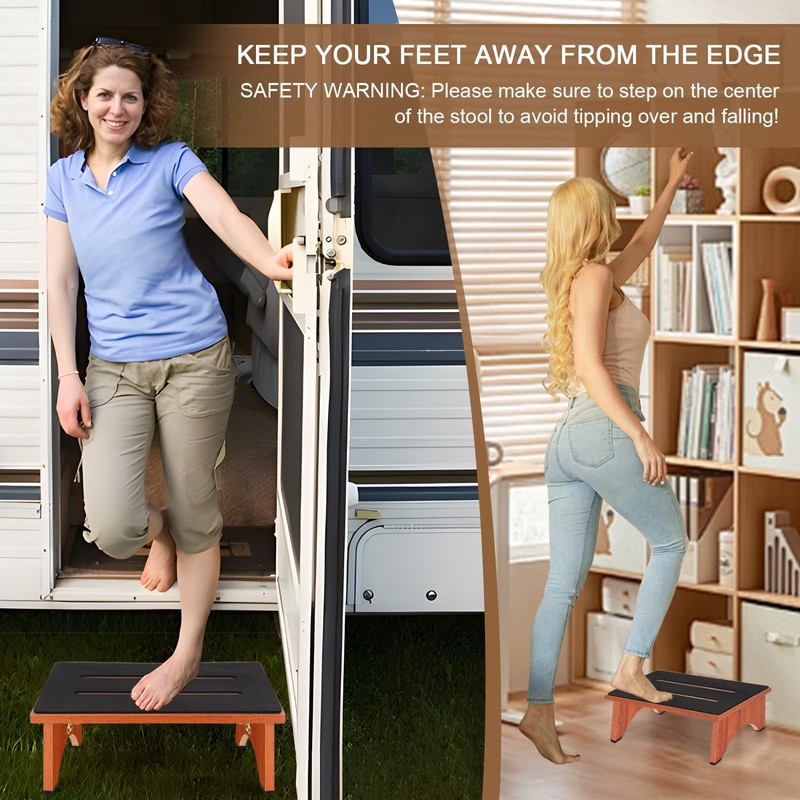Step Stool Foldable, Wooden Step Stool with Non-Slip Rubber Stepping