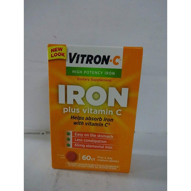 Vitron-C Vitron-C High Potency Iron Supplement Plus Vitamin C, 60 tabs (Pack of 3)