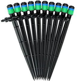 Drip Irrigation Drippers 360 Degree Micro Sprinklers Pressure Compensating Emitters with Stake for 1/4 inch Tubing Watering System Spike Bubbler Heads Parts, 20-Pack