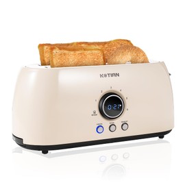 Toaster 4 Slice, KOTlAN Retro Long Slot Toasters with CountdownTimer,Stainless Steel Toaster,Bagel,Defrost,Reheat,Cancel Functions,Extra Wide Slots,6 Toast Settings,Removable Crumbs Tray,White
