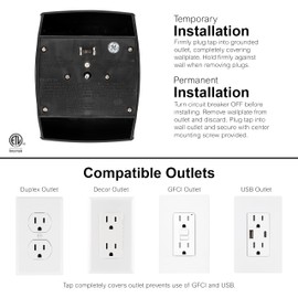 GE 6-Outlet Extender Wall Tap, Grounded Adapter, Outlet Splitter, Charging Station, 3-Prong, Plug Adapter, Secure Install, Cruise Essentials, ETL Listed, Black, 54840