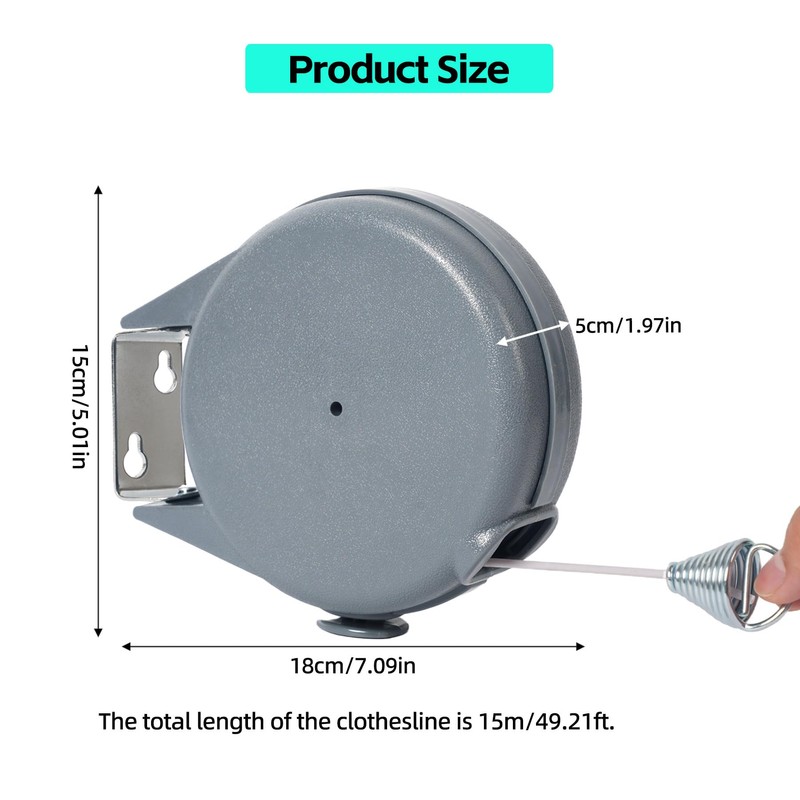 Retractable Clothesline - Heavy Duty Laundry Line with 12 Wood
