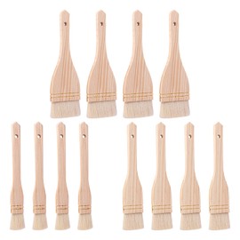 IHDYPPEW 12 PCS 1/2 / 3 Inches Flat Hake Brushes, Hake Brush with Wood Handle, Sheep Hair Hake Paint Brushes for Watercolor, Pottery, Painting Arts, Crafts