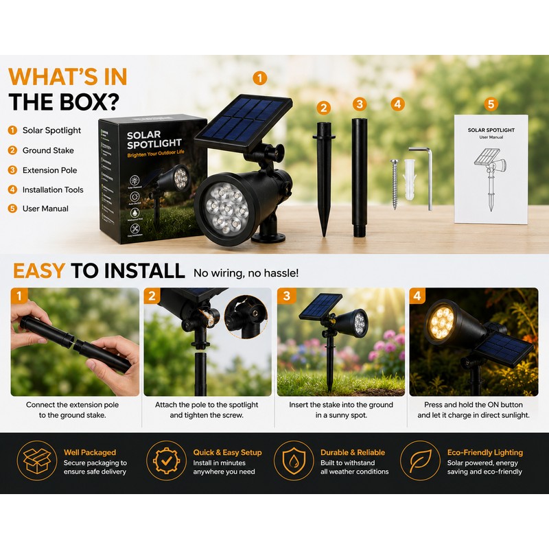 Outdoor Waterproof Spot Light Solar Garden LED Landscape Patio Decor