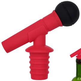 SHIDOW Silicone Microphone Shape Wine Stopper, Wine Bottle Stopper, Microphone Shape Beverage Bottle Stopper, Bottle Cover Wine Outlet Cap Bottle Sealer for Kitchen Bar Holiday Party (Red)