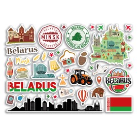 A5 Sticker Sheet Belarus Landmarks Vinyl Stickers - Minsk Country Map Airport Stamps Skyline Flag Travel Holiday City Aesthetic #80273
