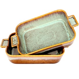 jinsongdafa Rectangular 8 x 6 Casserole Dish, 23.7 oz Ceramic Au gratin Baking Dish with Handles Set of 2, or for mixing, salad, pasta plate, Best gift for those who love baking, Microwave, Oven safe