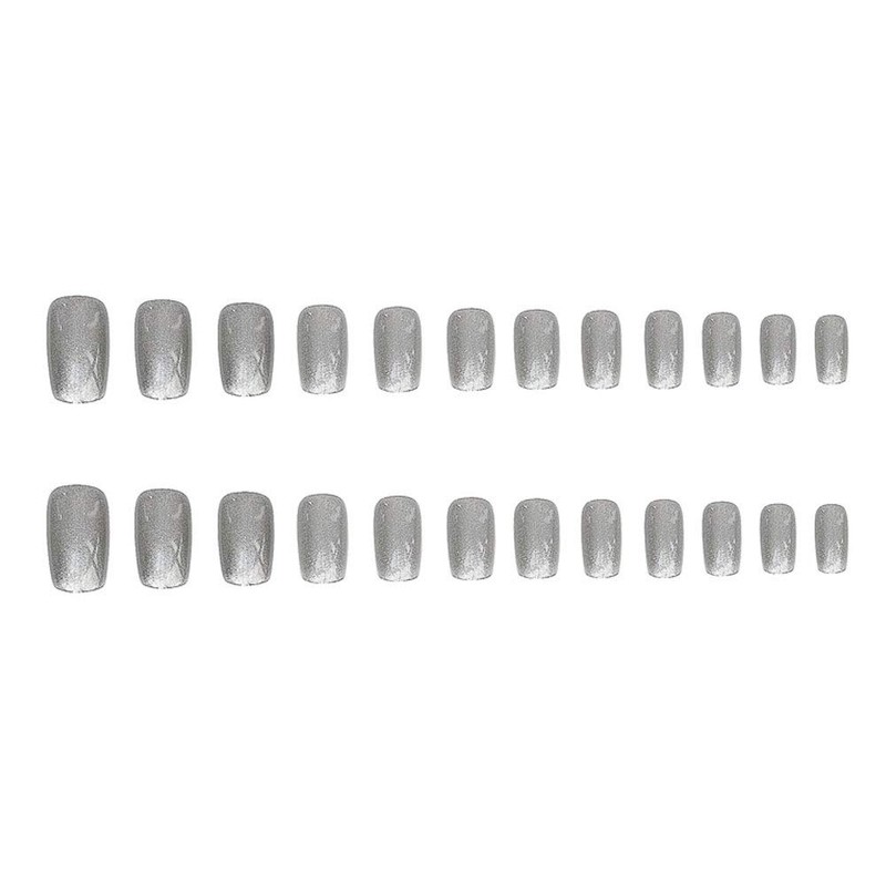 Set of 24 Medium Length Gray Clear French Nails