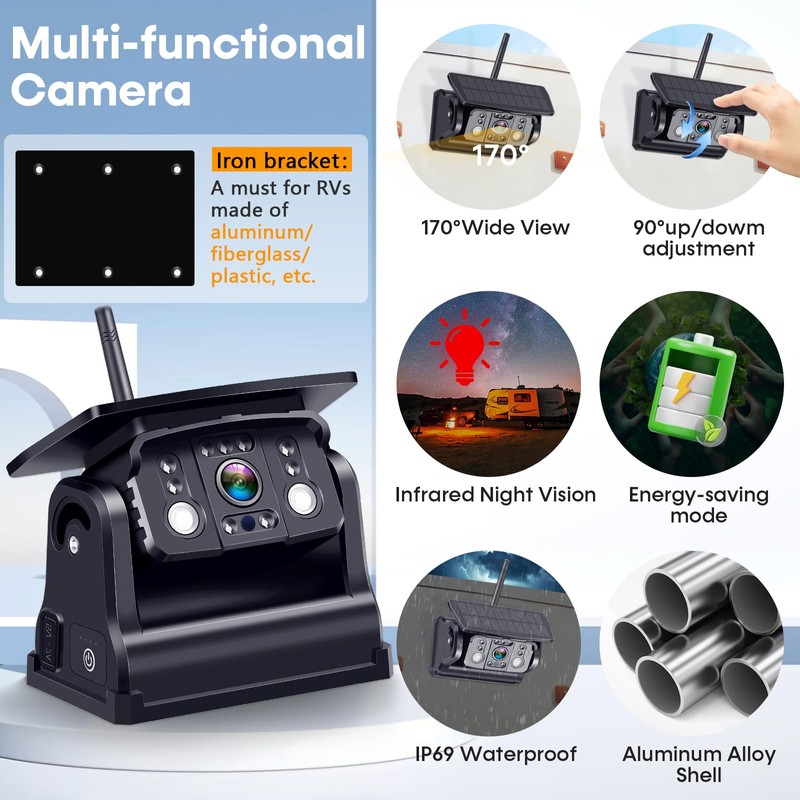 Wireless RV Backup Camera 7-inch for Trailer: Easy Setup Solar