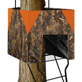 Deer Hunting Tree Stand Blind Cover, 142"x35.5" Hunting Blinds with Blaze Orange Safety Panels, Universal Camo tripod deer stand Accessories for Turkey and Moose Hunting with Silent Zips and 2 Pocket