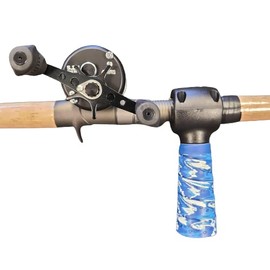 Outdoor Grips Jig Ripper for Musky, Catfish, and Saltwater Fishing Rods (Custom-Wrapped Grip, Blue N White Camo)
