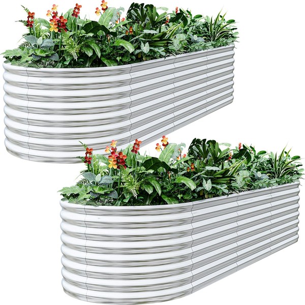 BTDVR 2PCS Galvanized Raised Garden Bed Outdoor, Metal Raised Beds