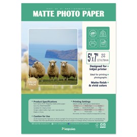 Pikapoka 5x7 Matte Photo Paper for Inkjet and Laser Printer, 200gsm/52lb Single Sided Matt Paper 5R Size, 100 Pack