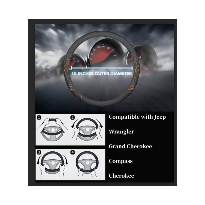 Yangday Leather Steering Wheel Cover for Jeep Wrangler Grand Cherokee