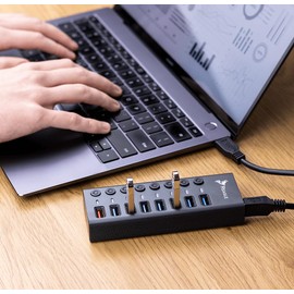 Reagle USB 3.2 Gen 1 Active Hub - 8 Port USB-A with 36 W Power Supply, Single Switch, 5 Gbps SuperSpeed, Plug & Play, Aluminium Housing - Ideal for Laptop and PC