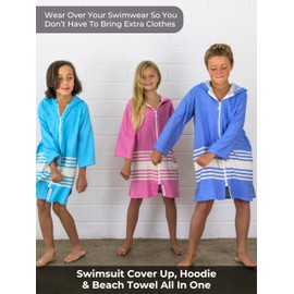 Kids Bathrobe and Boys & Girls Swim Cover Up - Hooded Kids Beach Towels - Zip Up Towel Poncho - Turkish Cotton - Soft, Quick Dry & Lightweight Swim Robe for Beach, Pool & Bath - Medium (5-8 years)