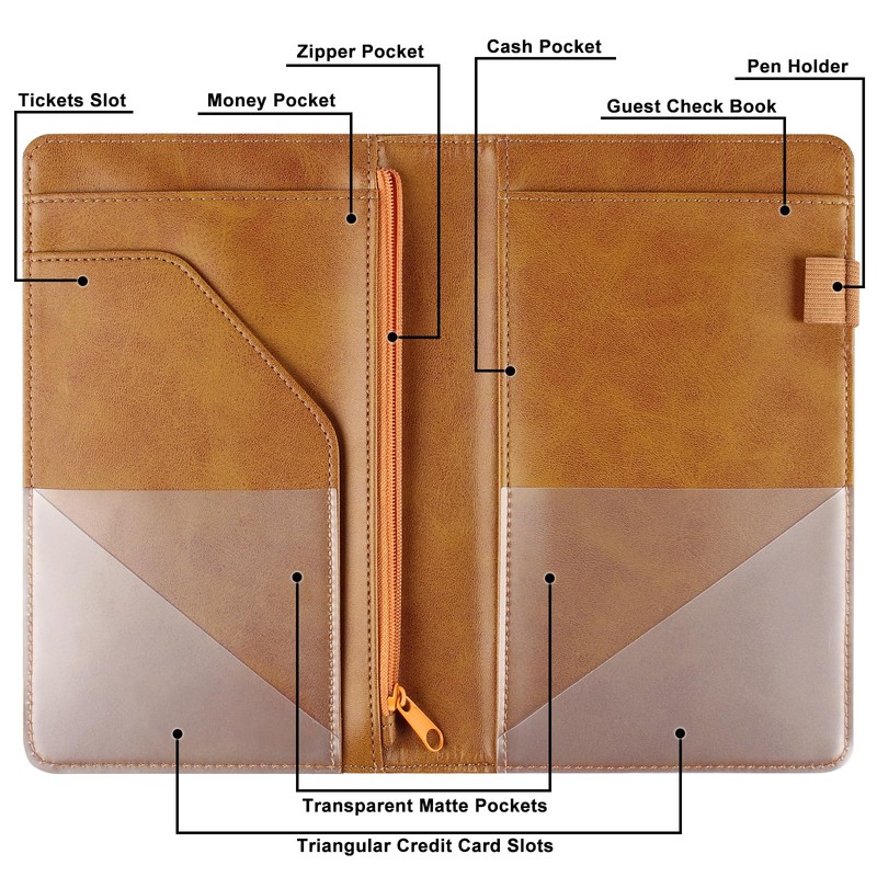 EcoVision Server Books for Waitress,Leather Waiter Book with Zipper Pocket,