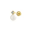 Tiny Minimalist CZ Accent Real Yellow 14K Gold White Freshwater