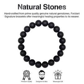 Forziani 10mm Black Onyx Beaded Bracelet for Men - Truth and Strength - High Quality Stretch Black Gemstone Beads Mens Bracelet Size Medium - Made in USA - Gift For Men