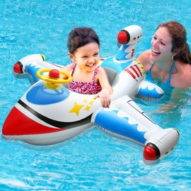 Inflatable Baby Pool Float for Age 1-4, Kids Swimming Pool Floaties Swim Ring with Safe Seat & Steering Wheel & Horn for Infant Toddlers, Summer Fun Ride-on Raft Pool Baby Beach Supplies Boys Girls