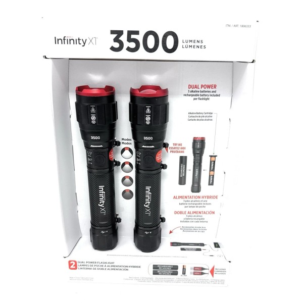 Infinity X1 3500L Dual Power Focusing Flashlight, 2-pack