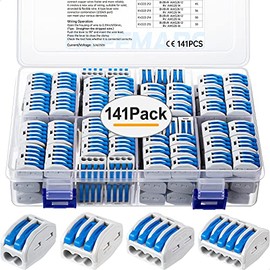 GKEEMARS 141Pcs Lever Wire Nut Connectors, Compact Splicing Conductor Connector for Solid Stranded Flexible Wires 28-12 AWG (Blue)