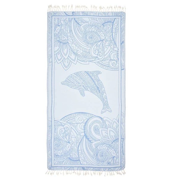 Beach Towel | Cotton Beach Towels, Easy to Carry, Sand Free, Highly Absorbent, Quick Dry, Turkish Towels for Travel Camping Bath Sauna Beach Gym Fitness Pool Yoga SPA by Lahammam, Exotic Dolphin