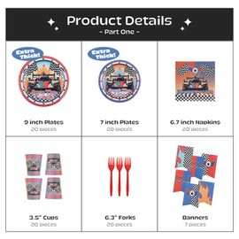 Racecar Party Decorations Set - Race Car Party Supplies Kit With Free Mini Racecar Table Game, Includes Plates, Napkins, Cups, Tablecloth, Forks, Banner, Cars, Celebration Set For Birthday | Serve 20