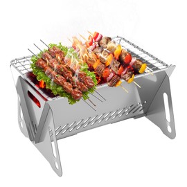 dellyy Folding Barbecue Stainless Steel Portable Mini Grill Camping Grill Travel Grill Suitable for Outdoor Garden and Other Places Suitable for 1-2 People