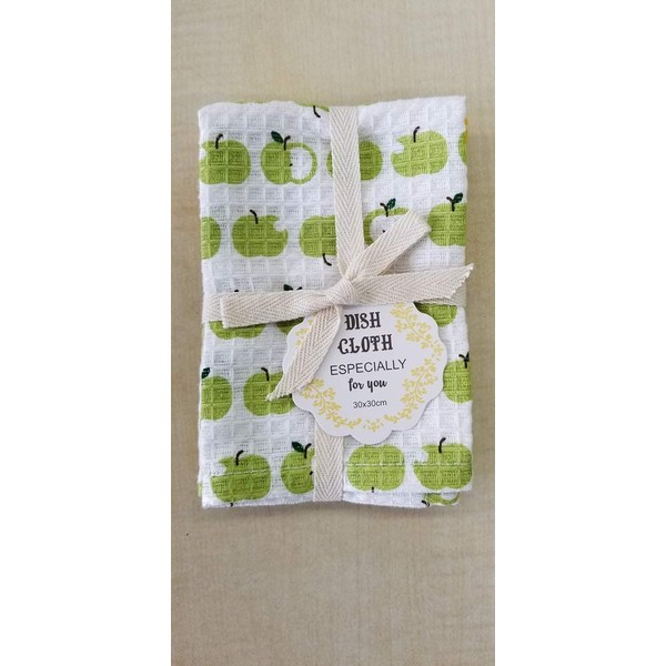 Lep 274651 Apple Dish Cloth, Green, 2 Piece Set, Stylish and Cute, Women's, Adults, Gift, Birthday, Gift, Mother's Day, Respect for the Aged Day, Waffle Fabric