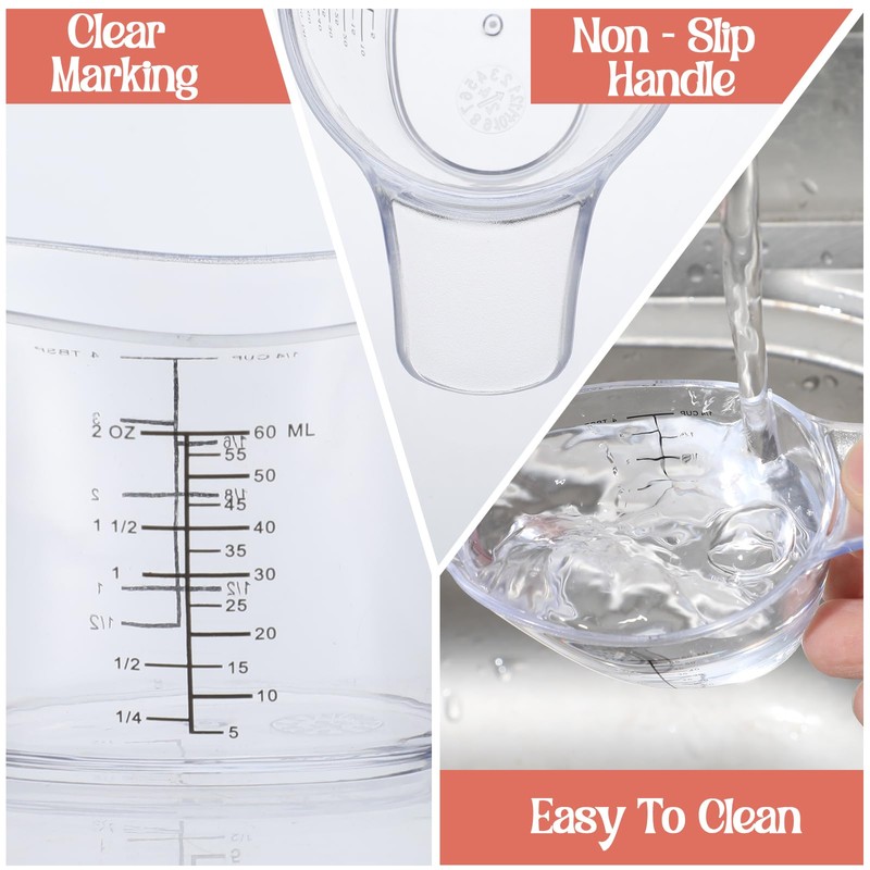 3pcs 2 Oz Measuring Cup, 1/4 Clear Acrylic Measuring Cup