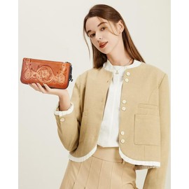 Women's Wallet Large Capacity Clutch Ladies Wristlet Purse Credit Card Phone Holder with Grip Hand Strap Brown